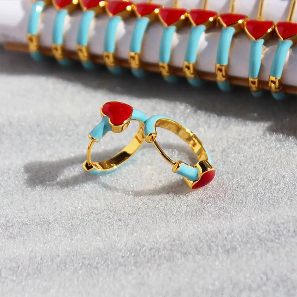 Damo Romentic Heart Earrings Red Heart Blue Round Earrings For Women Tarnish Free Jewelry Waterproof Cute Design Jewelry Gift