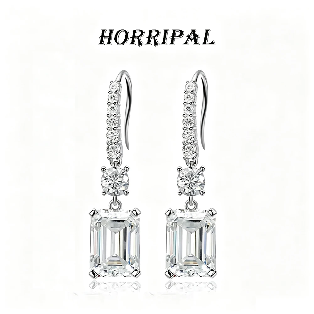 HORRIPAL D Color Emerald Cut Moissanite Drop Earrings GRA Certified Lab Grow Diamond S925 Sterling Silver Women's Gift Jewelry