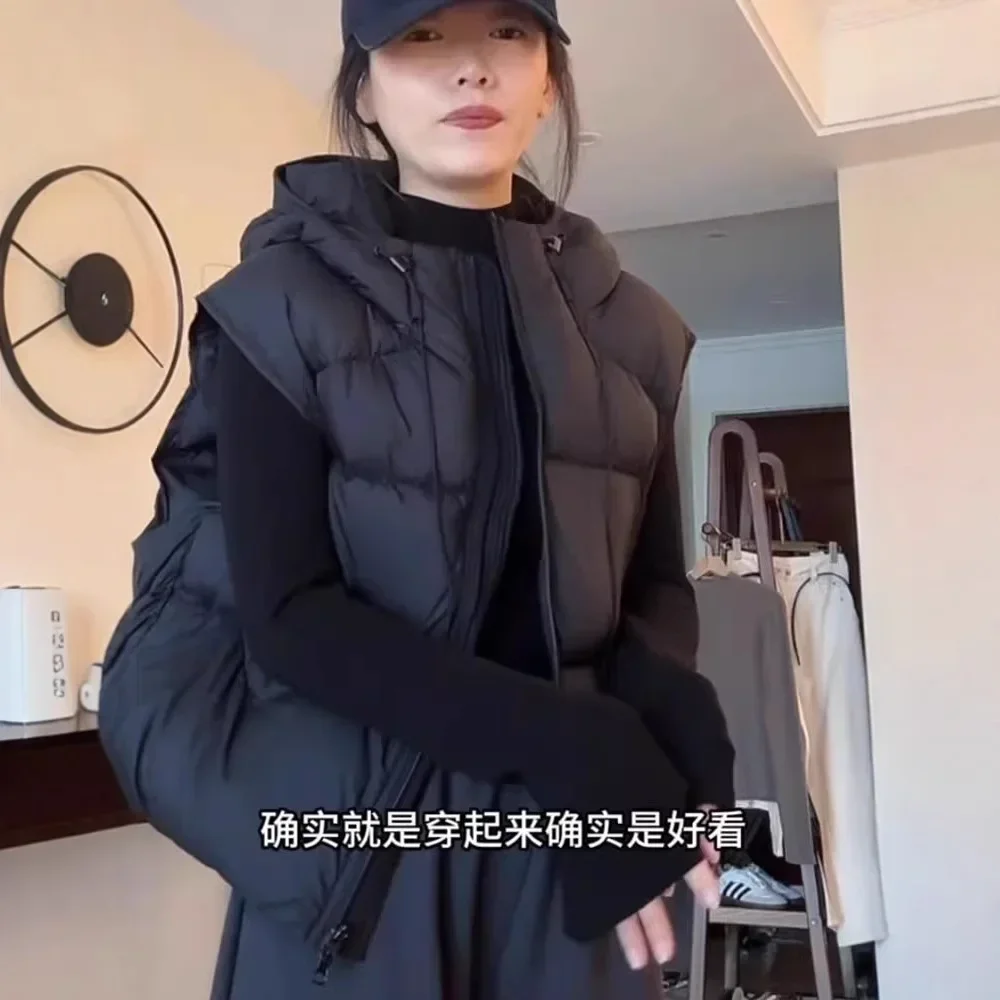 Winter Loose Hooded Down Vest Female Thickening Warm Quilted Waistcoat Coat Women White Duck Down Zipper Sleeveless Vest