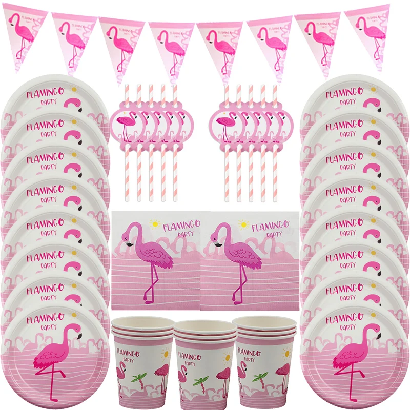 Pink Flamingo Disposable Tableware Set Paper Plate Napkin Kids Birthday Party Decoration Flamingo Themed Holiday Party Supplies