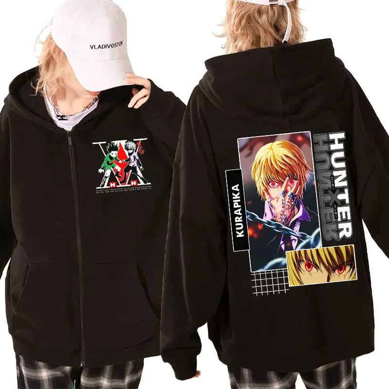 90s Japanese Anime Hunter X Hunter Hisoka Morow Zip Up Hoodie Funny Killua Zoldyck Manga Hxh Cartoon Hoodies Men Women Zip Coats