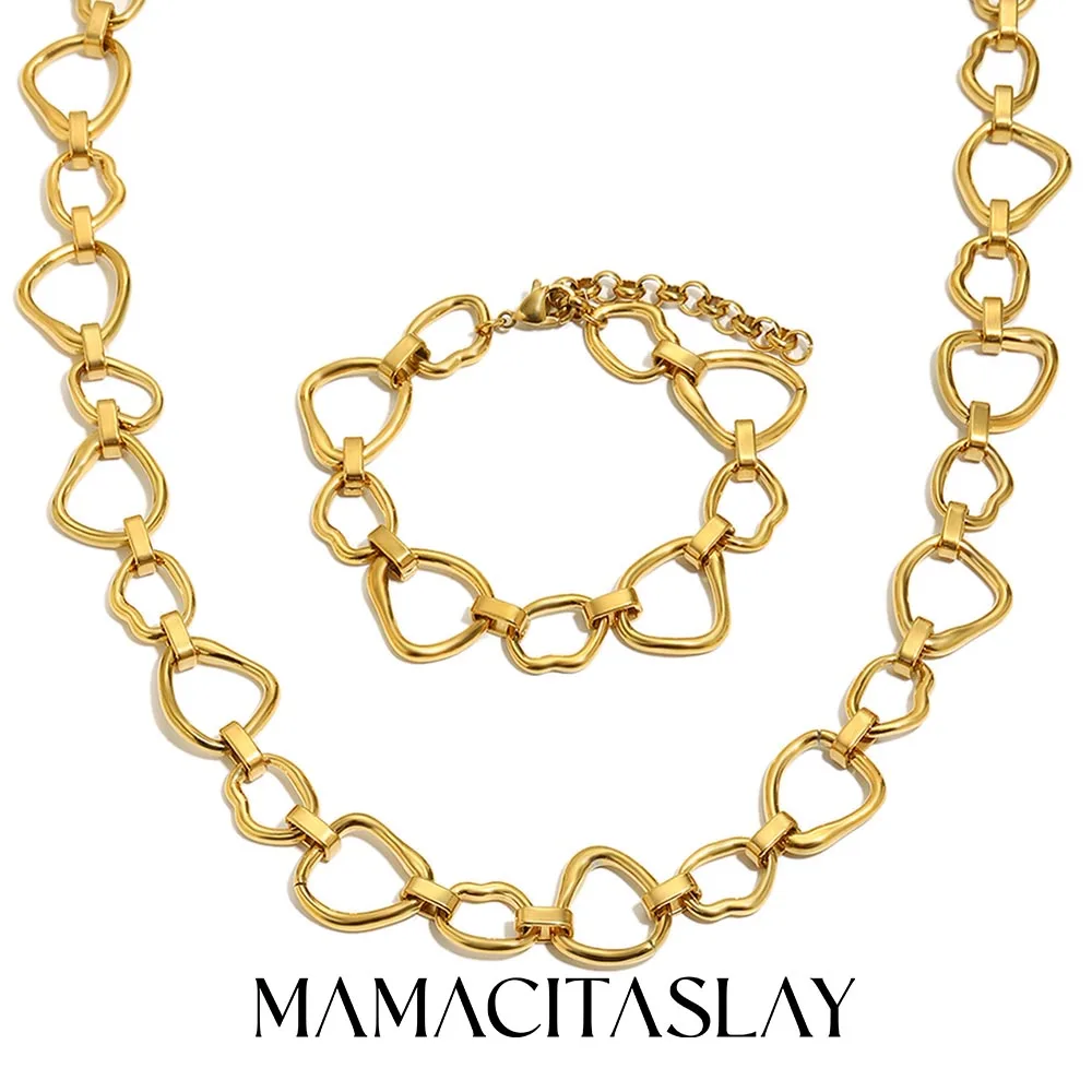 MamacitaSlay 316L Edelstahl Unregelmäßiges Kreisförmiges Armband Halskette 18K Vergoldet Wasserfestes Schmuckset Damengeschenk