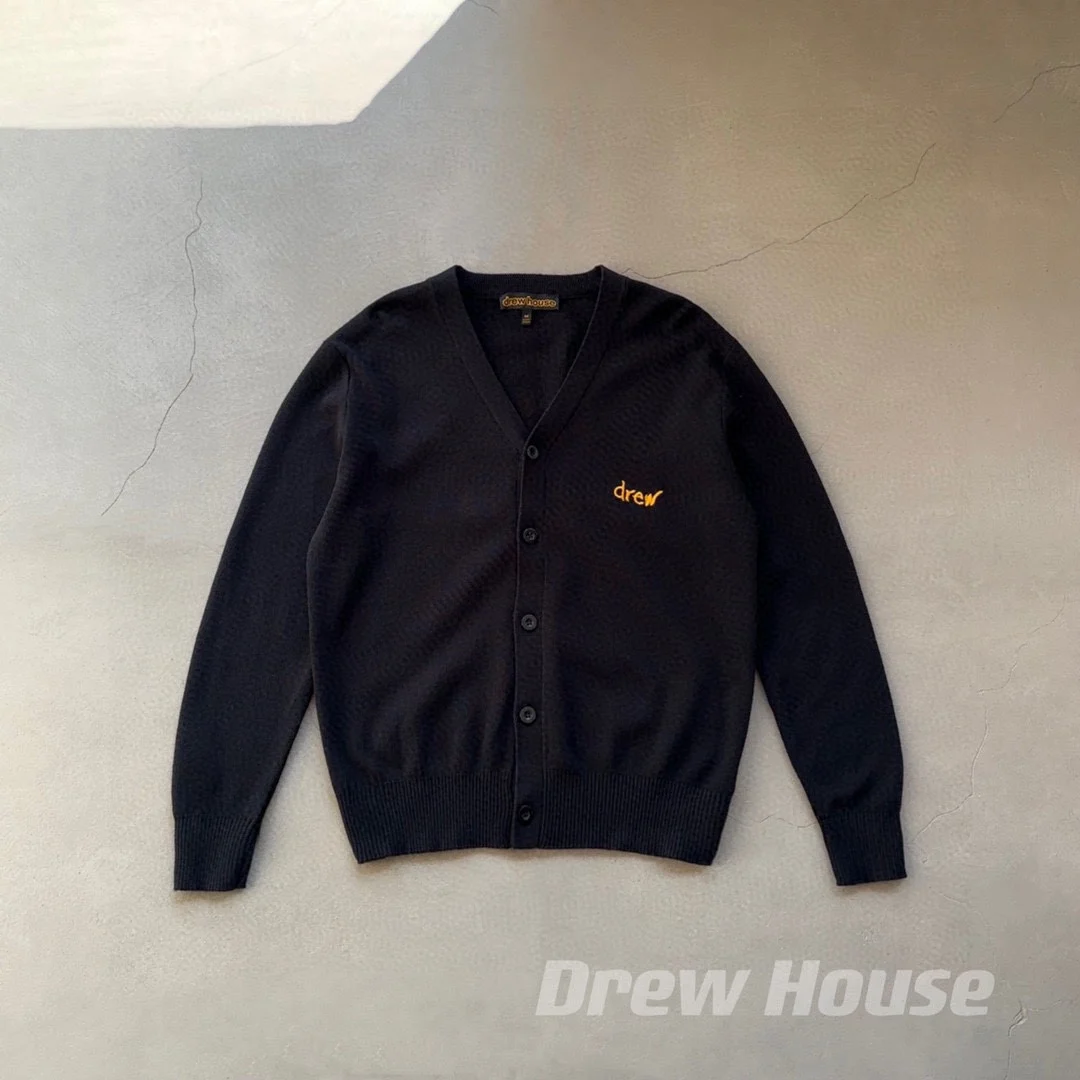 Drew House 25ss latest gold thread letter embroidery men's and women's matching knitted cardigan sweater