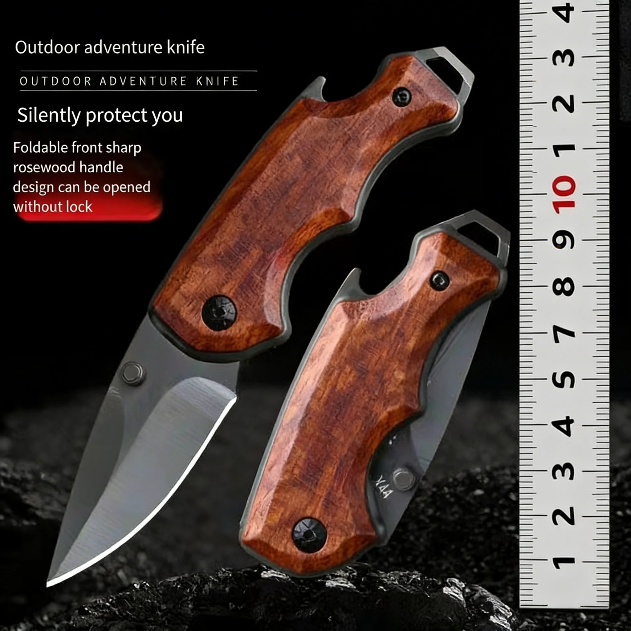 Rosewood folding knife Multifunctional sharp knife Portable mini folding knife with bottle opener EDC tool