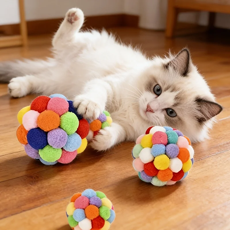 Cat Ball Toy Pet Elastic Bell Ball Self-Amusement Ball Teething Toy for Indoor Cats And Kittens Random Color, None Battery