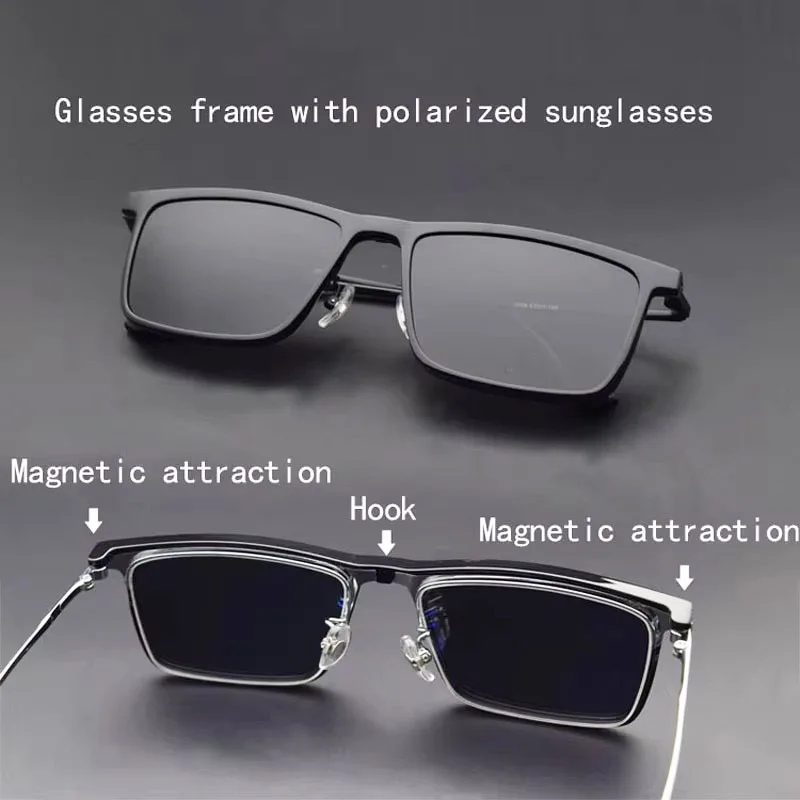 Glass Frame Male Half Frame Myopia Glasses Magnet Polarized Clip Sunglasses On Frames Square For Men Large Frame 57 18 145