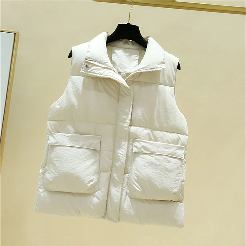 Winter Cropped Thicken Vest Warm Cotton Padded Chaquetas Korean Puffy Sleeveless Jackets Women Fashion Stand Collar Waistcoat