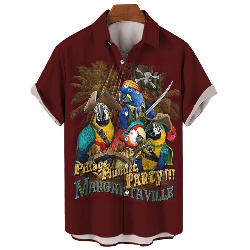 Hip Hop Design Parrot Graphic Shirts For Men Clothes Funny Animal Blouses Hawaiian Beach Shirts Casual Vacation Mens Y2k Tops