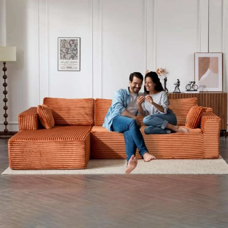 

Compression Sectional Couch with Comfy Chaise, Boneless L Shape Sofa with Deep Seat, Minimalist Modular Couches Sleeper