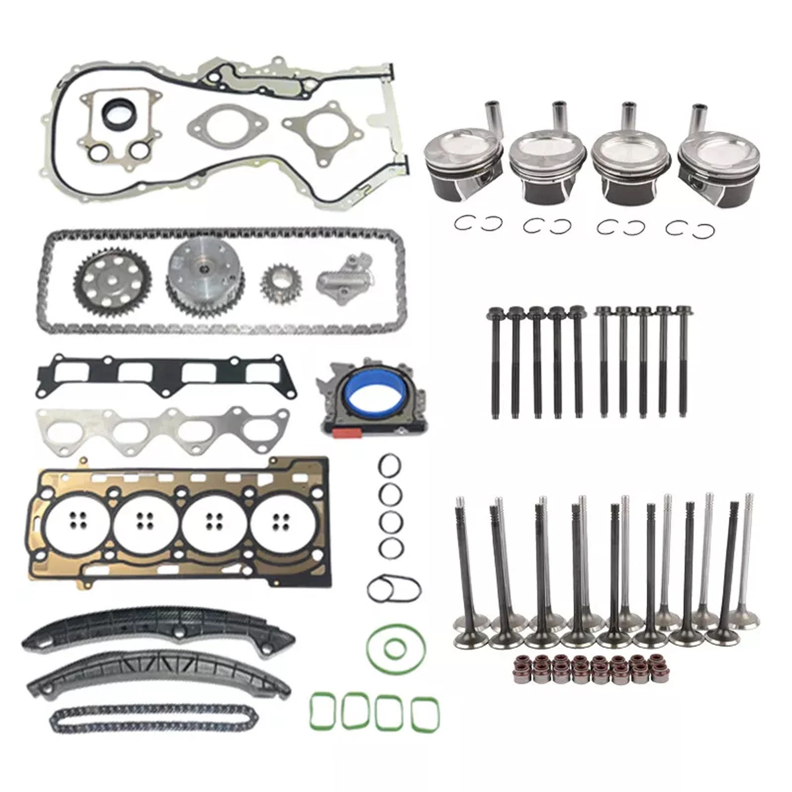 AP01 Engine Repair Kit Pistons STD + Timing Chain Kit + Head Gaskets For Audi A3 A1 VW EOS BEETLE SCIROCCO CC 1.4 TSI