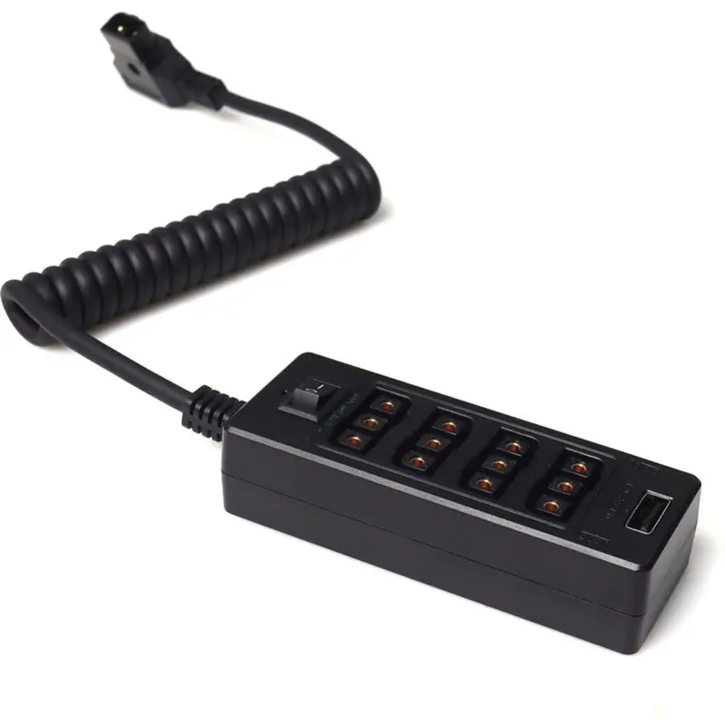 FFYY-Gold Mount Battery D-Tap Dtap Splitter Cable Featuring Power Switch For V-Mount V Lock, 3P X 4 Female Port& USB Port
