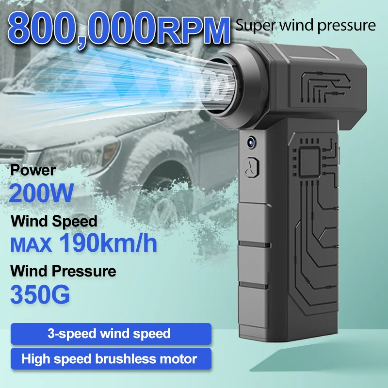 

Electric Air Blower 800000RPM Powerful Turbo Jet Fan Multi-Purpose Rechargeable Blower with LED lighting for Car/PC/Outdoor tool