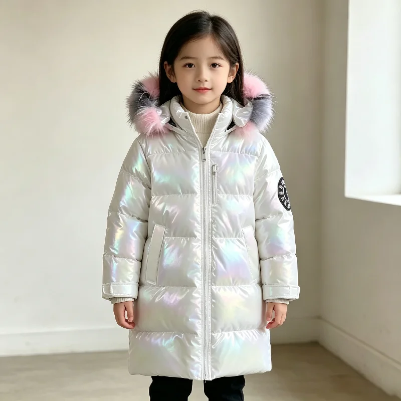 -30℃ Winter Padded Jackets Girls Thick Warm Parka Outerwear Kids Waterproof Shiny Hooded Down Cotton Clothes Coats 5-14 Years
