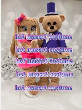 New Adult Christmas 2pcs Both Hairy Bear and Hare Mascotte Fancy Halloween Cartoon Mascot Costume Fancy Dress Mascot Costume