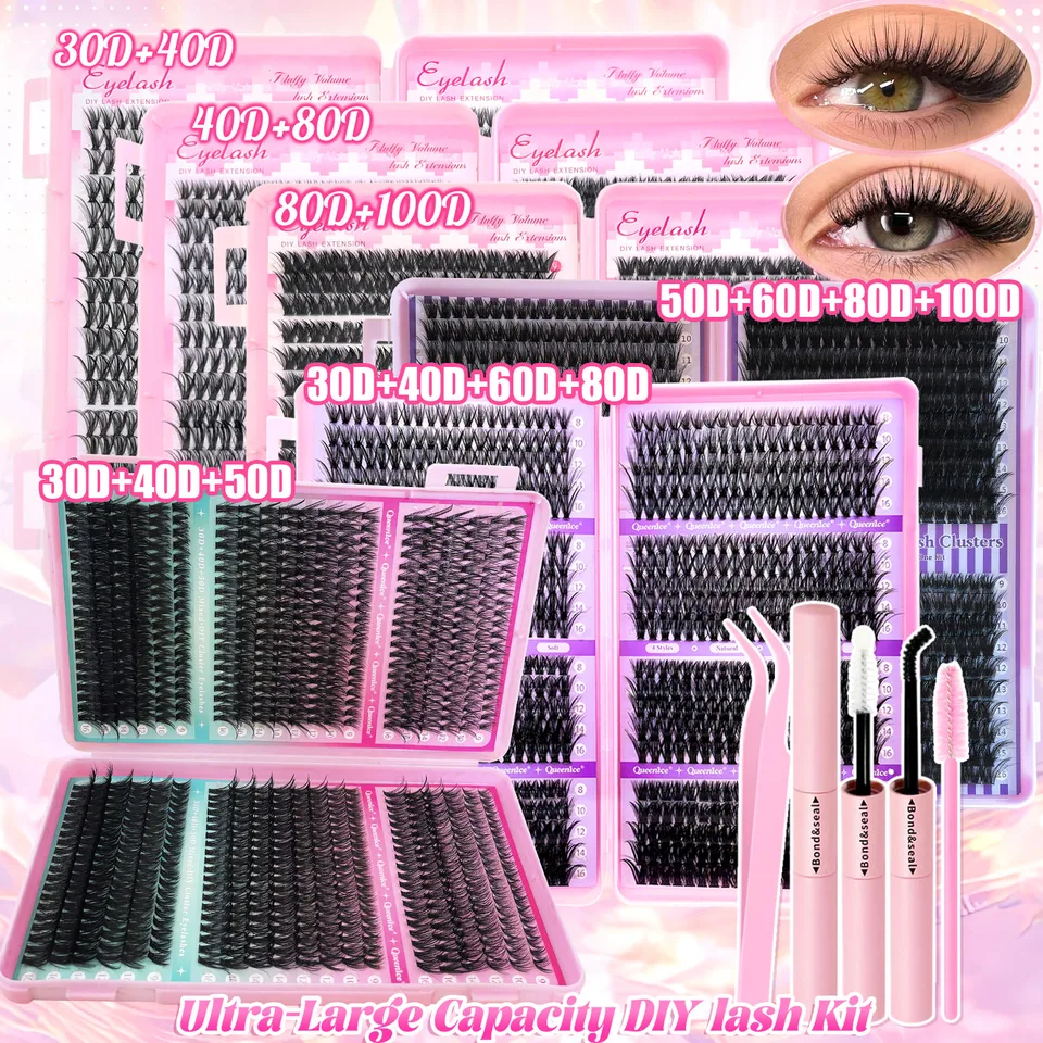 Kit de Extensión de Pestañas DIY Rizos Individuales 9-16mm con Pegamento y Sellador Pestañas Naturales Manga 6