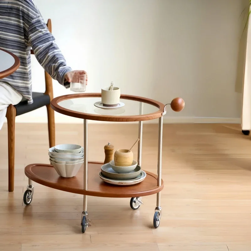 

For Medieval retro solid wood coffee table small apartment stainless steel removable table walnut oval sofa edge table