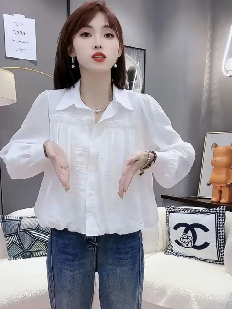 

Элегантная женская блузка с длинным рукавом, короткая, модная, весна-осень 2026, стильная, маленького размера, красивая, высокого качества