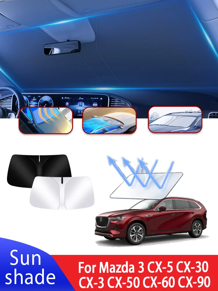 Auto-Sonnenblende für Mazda 3 CX-5 CX-30 CX-3 CX-50 CX-60 CX-90 – Frontscheiben-Sonnenschutz mit Wärmeisolierung für den Sommer – Detail 1