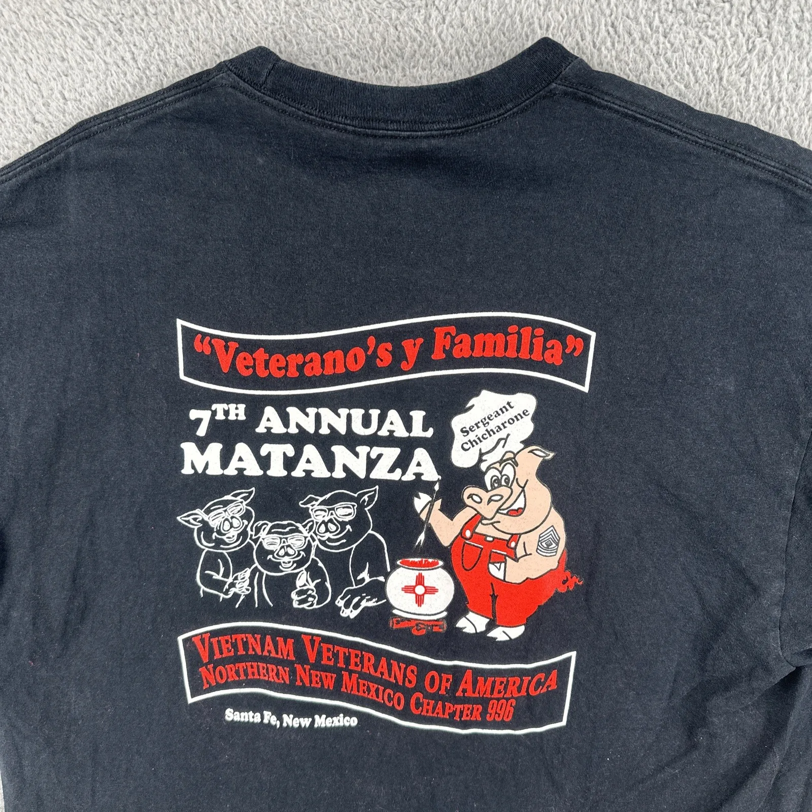 Vtg Port & Company XL Camiseta Preta Santa Fe Novo México Vietnã Veteranos Matanza