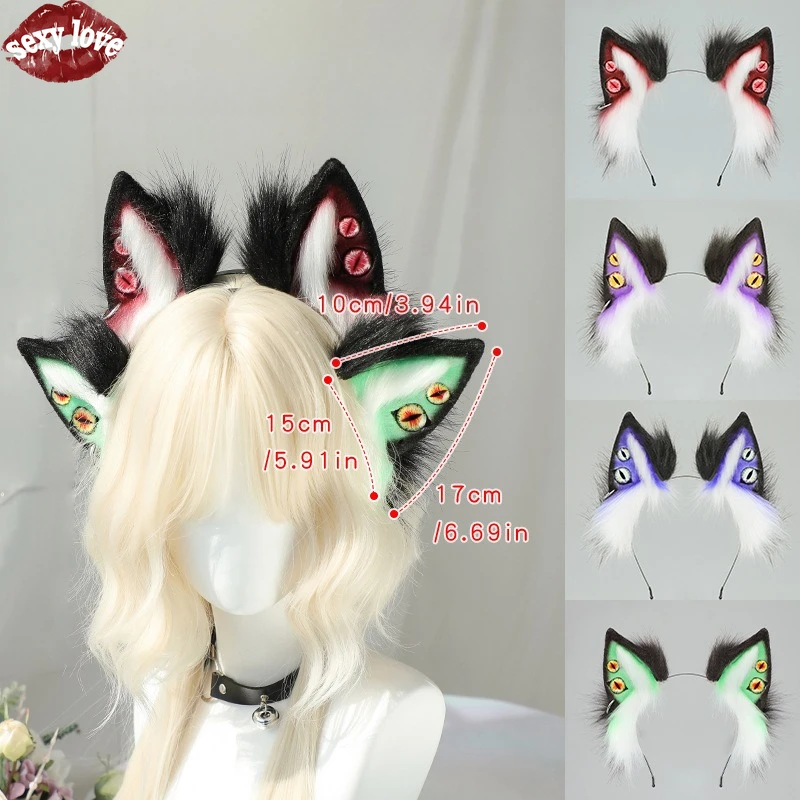 New Punk Wolf Ear Hair Hoop Manga Exhibition Fox Ear Beast Ear COS Prop Decoration Halloween Devil Hair Hoop