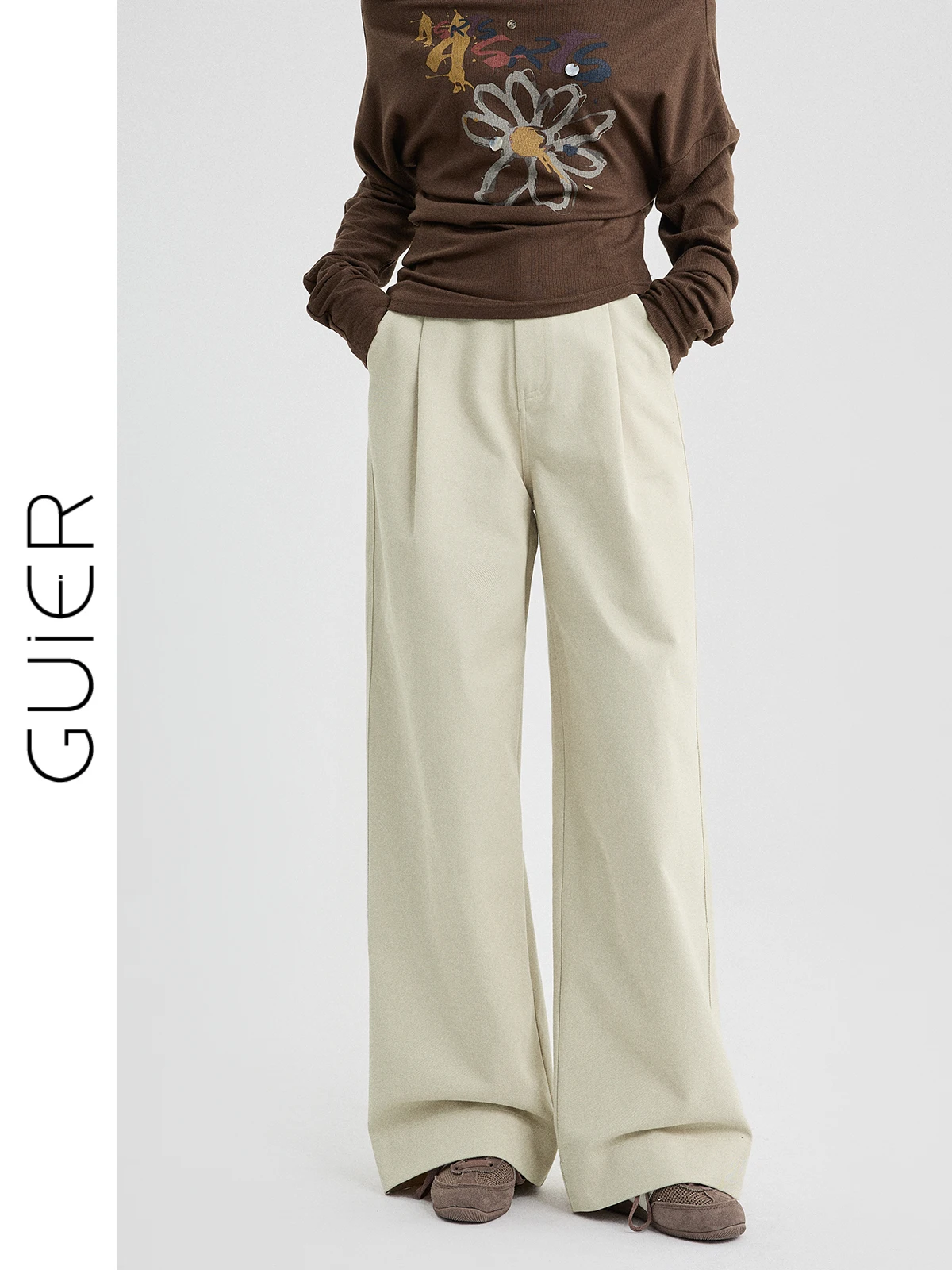 

Женские повседневные брюки цвета хаки с прямыми штанинами, высокой талией, свободного кроя, визуально стройнящие, широкие брюки, весна 2026, новые повседневные брюки-кюлоты