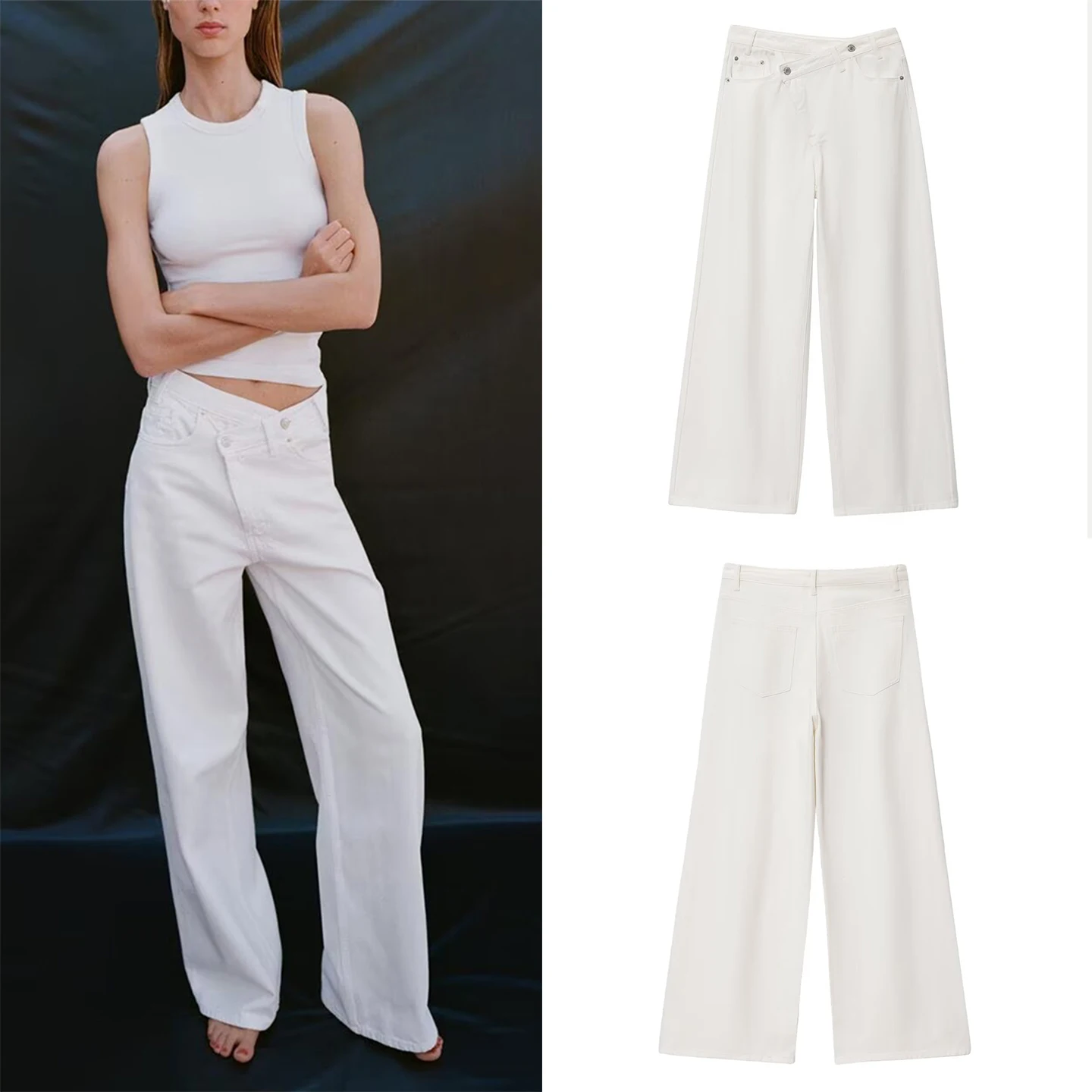 

Z High Waist Wide Leg Jeans Faionable Double Breasted Belt Casual Sle Zipper Closure Long Pants Summer Collection