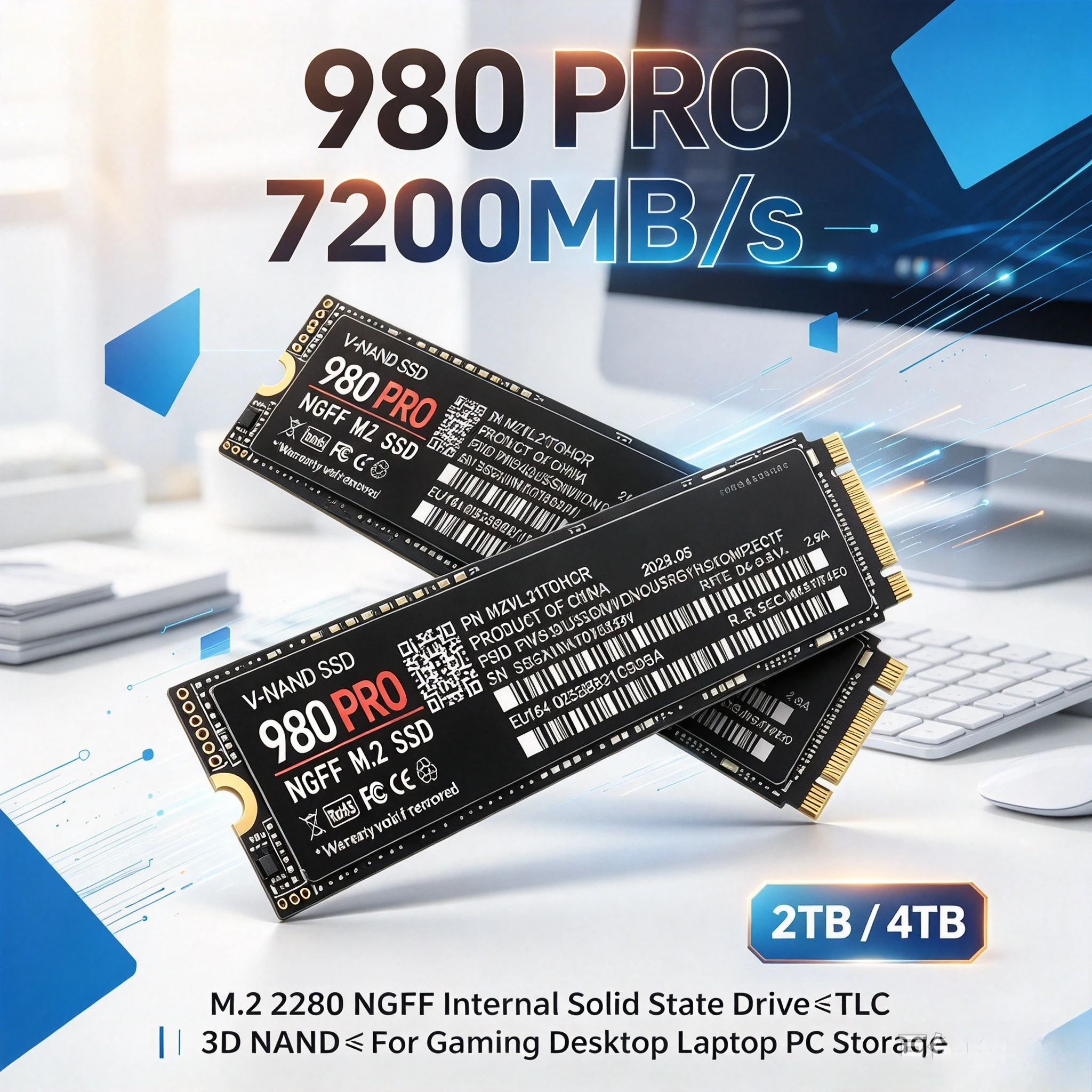 Original 980 PRO M.2 NGFF 2280 Solid State Drive, High Speed Internal SSD Hard Disk for Desktop & Laptop PC