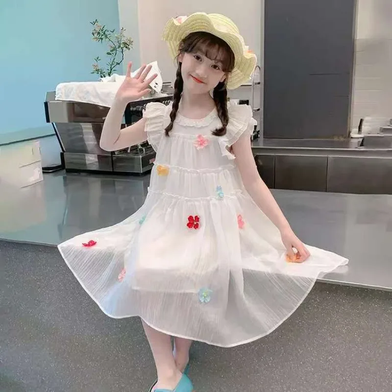 Girls Dress Three Dimensional Flower 2026 New Summer Baby Girl Princess Fashion Style Big Children Summer Dress Kids Clothes
