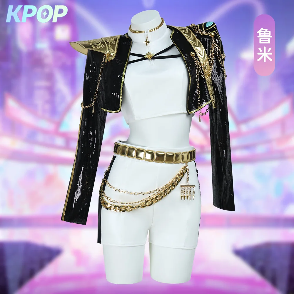

Rumi Zoey Mira Cosplay Cosplay Costume Women Black Golden Suit Halloween Party Role Playing Outfit