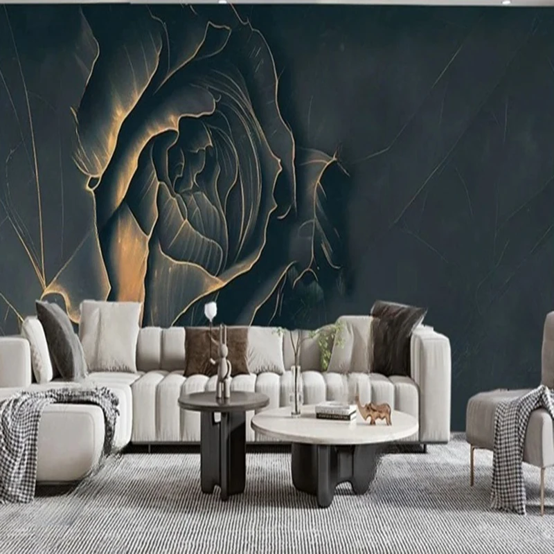 Creative light luxury high-end modern simple art golden three-dimensional rose Decoracion Hogar home background wall