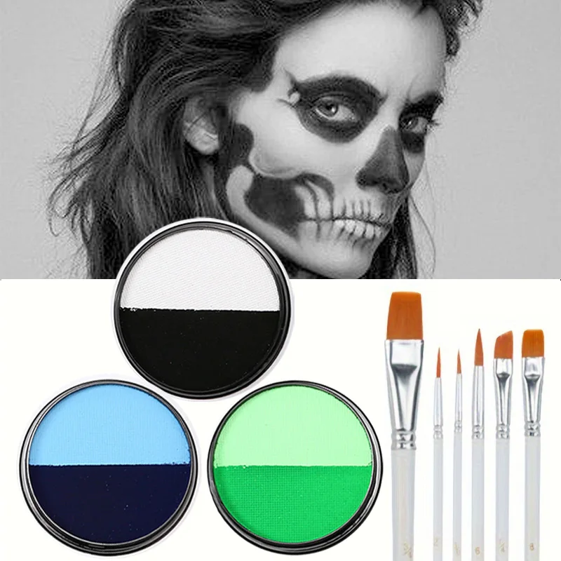 2pcs/Set 30g Double Color Single Box Water-soluble Body Paint with 6 Brushes Festival Stage Opera Party Face Paint Face Paint