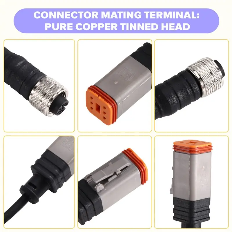 Transfer Cable DT06-6S 6Pin Female Plug Waterproof Connector For M12 A Coding 5Pin Female Vehicle Mod For Car Wiring Harness