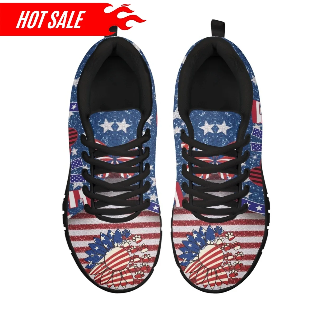 2023 New Style Women Lace up Running Sneakers Stylish American Sunflower Love Design Female Flat Shoes Chaussures
