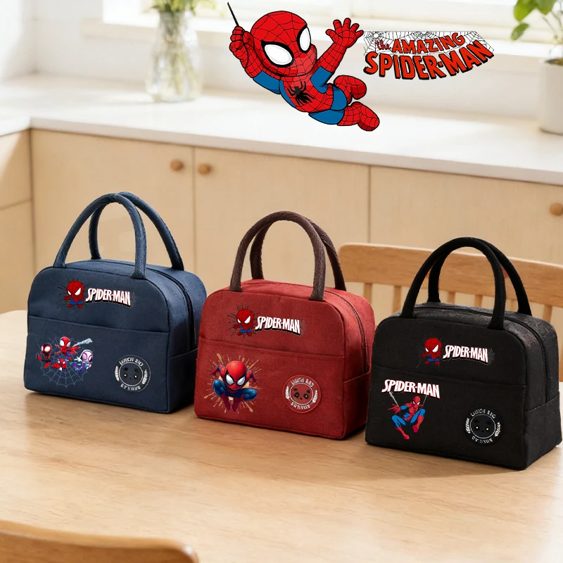 

Cute Spidermans Insulation Lunch Bag Movie Cartoon Boys Student Insulation Bento Case Aluminum Foil Rice Tote Bag Kids Game Gift