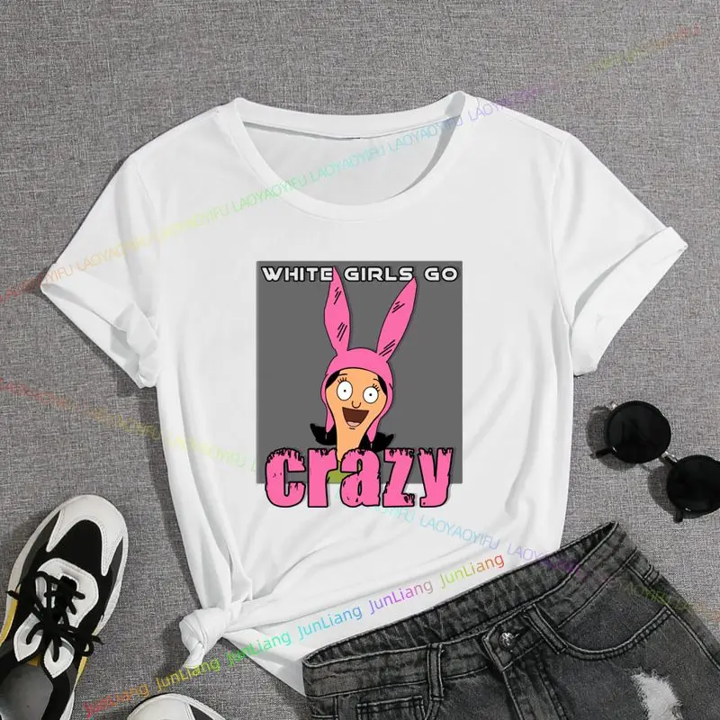 

WHITE GIRLS GO Crazy Oversized Short-sleeved Crew Neck Vintage Fashion Unisex Y2K Harajuku Comfortable Dress Tops