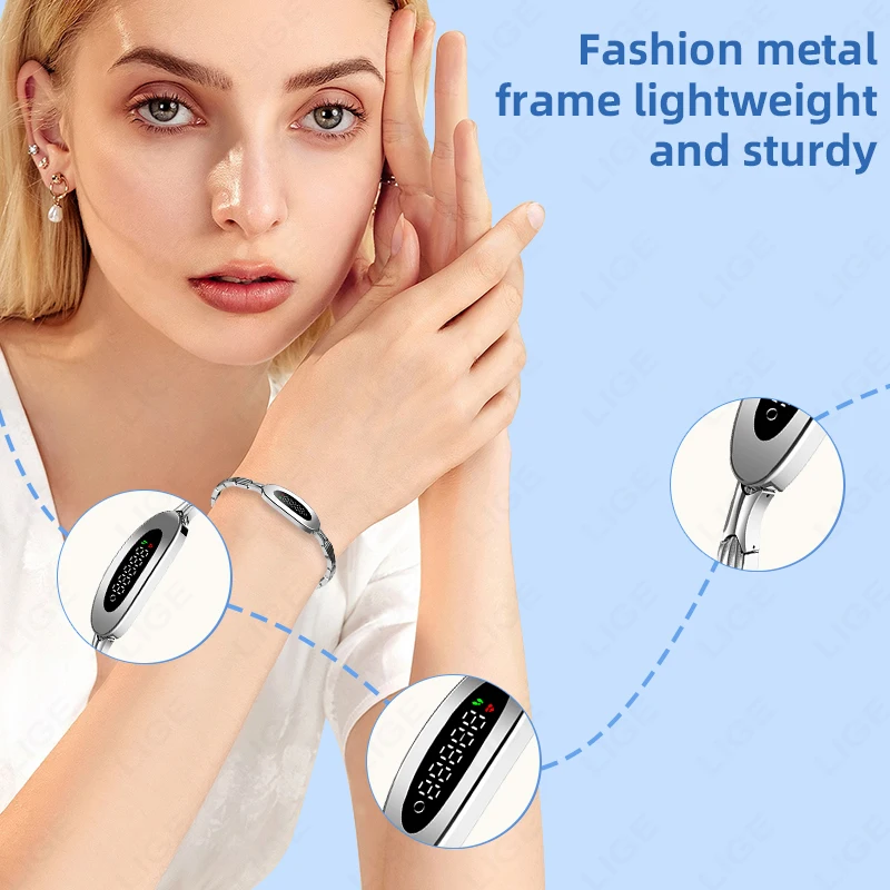 LIGE Couples Smart Bracelet Women Heart Rate Health Activity Monitor Sports Fitness Tracker IP68 Waterproof Smart Watch for Men