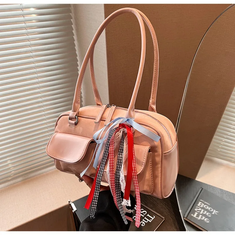 Richme Fashion Women Shoulder Bags Lace Ribbon Bow Handbags Female Individuality Luxury Designer PU Daily Commute Bolso Mujer