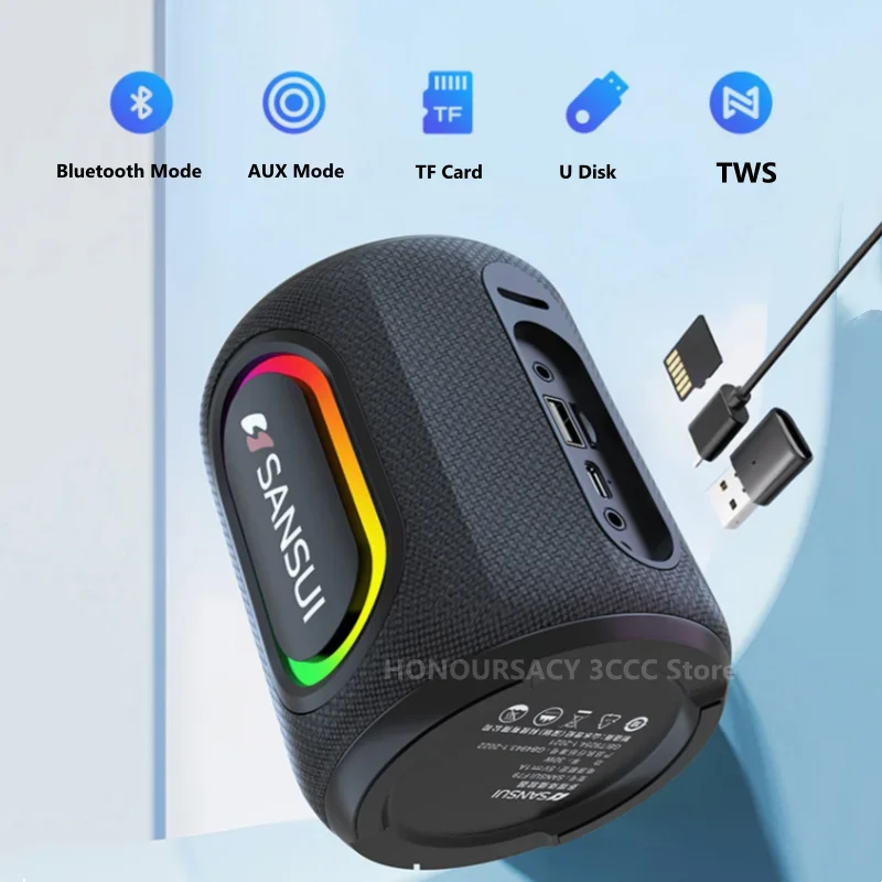 Sansui سمّاعات بلوتوث المحمولة Wirelress مكبرات الصوت AUX TF بطاقة U القرص اللعب في الهواء الطلق متعة التخييم ركوب التنزه TWS صندوق تشغيل الموسيقى #3