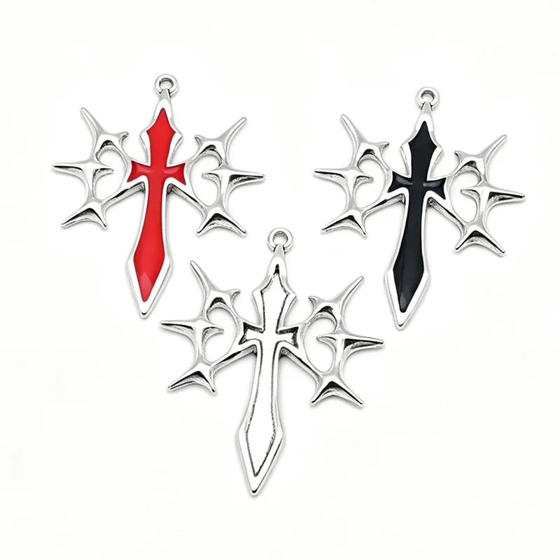5/6PCS Vintage Creative Angel Thorn Cross Pendant DIY Zinc Alloy Jewelry Accessories Gothic Halloween
