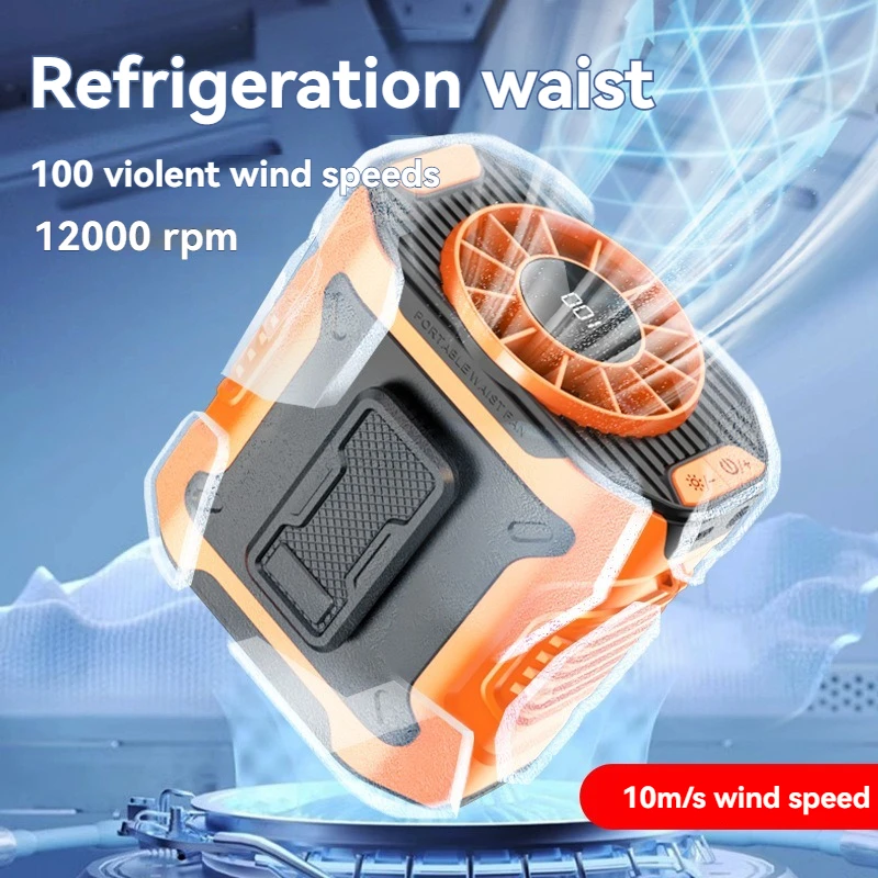 100 level 5000mAh cooling waist hanging fan portable cooling device USB fan digital display construction site hanging back clip