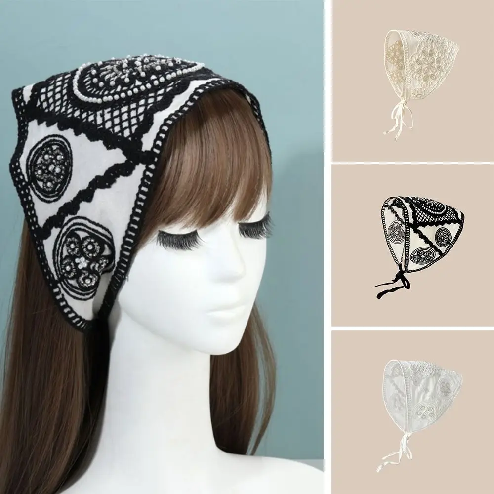 French Pastoral Style Triangle Headband Handmade Crochet Simple Style Headscarf Hat Sweet Spring Summer Headband Towel