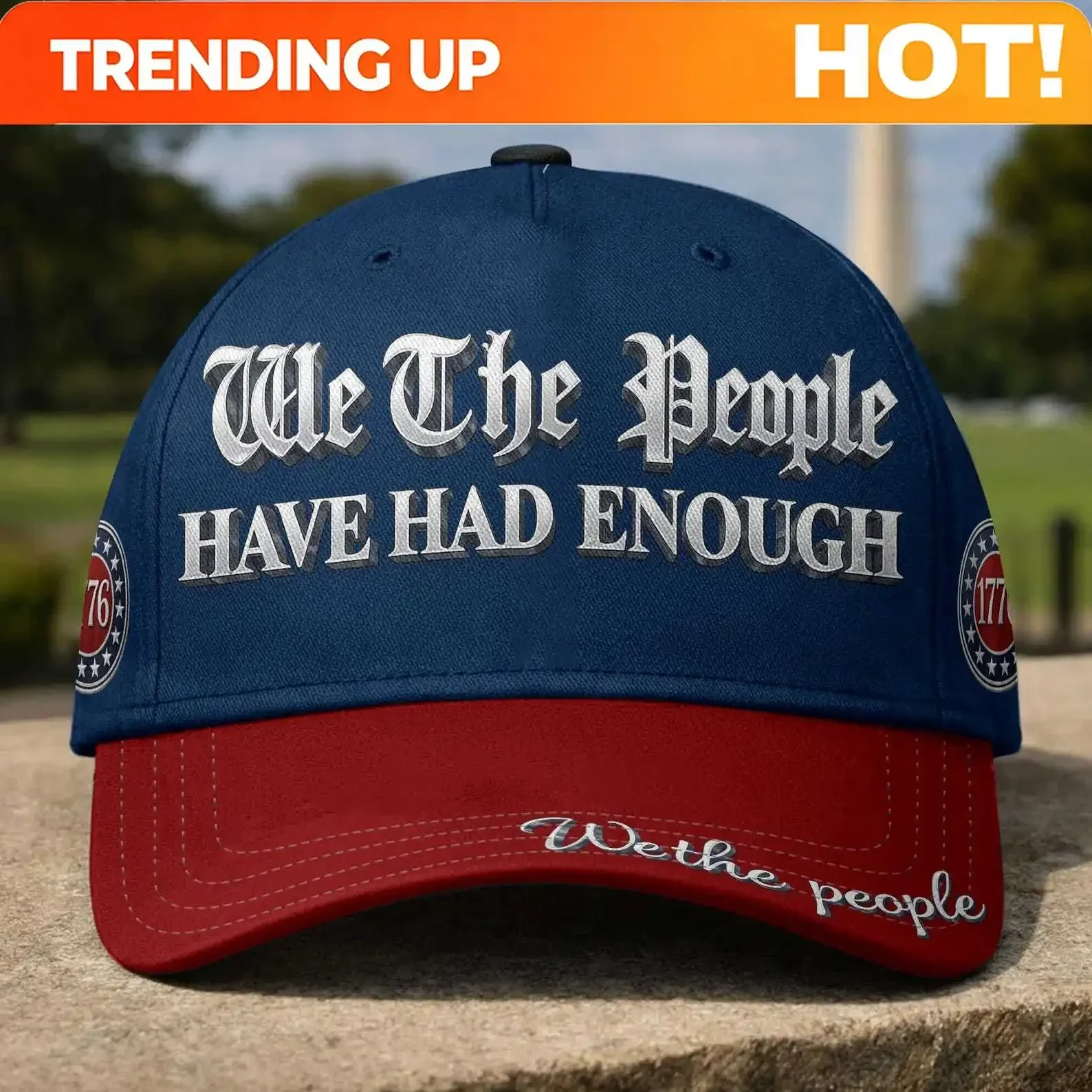 Customization We The People Have Had Enough Patriotic Baseball Cap, Crown Red Brim Gothic Lettering Adjustable Hat, Hat