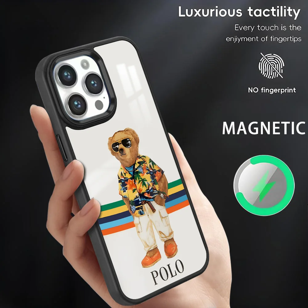 Fashion polo bear Phone Case For iPhone 16 15 14 13 12 11 Pro Max Plus Mini Magnetic Magsafe Wireless Charging Cover Coque