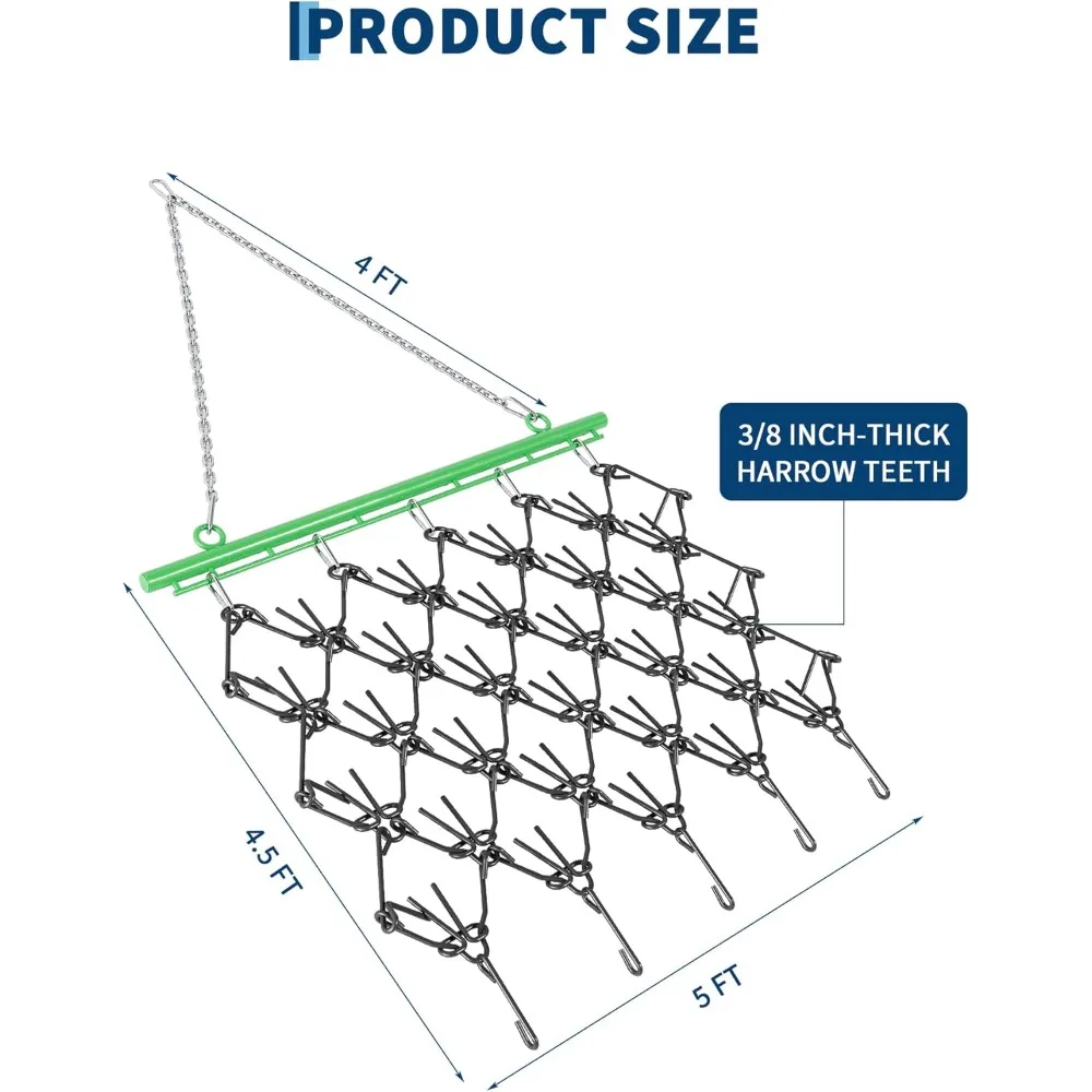 頑丈な5フィート×4.5フィートのドラッグハロー、3/8インチのタイン付き、ATV、UTV、芝刈り機に最適 - 土地の整地、整地作業、パス作業に最適