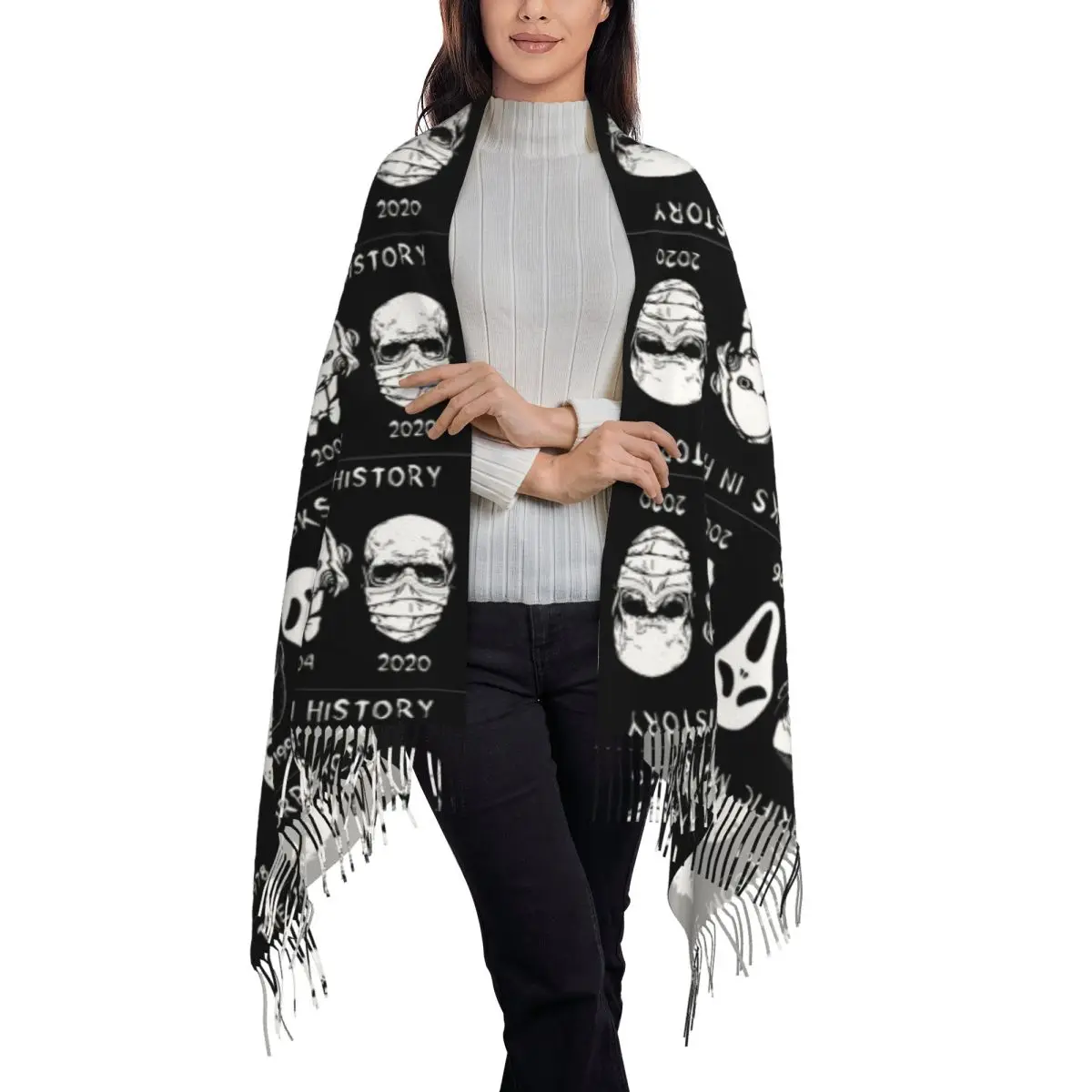 Horror Masks Scarf Tassel Scarves for Women Soft Warm Shawls and Wraps Large Fall Winter Shawl Wrap