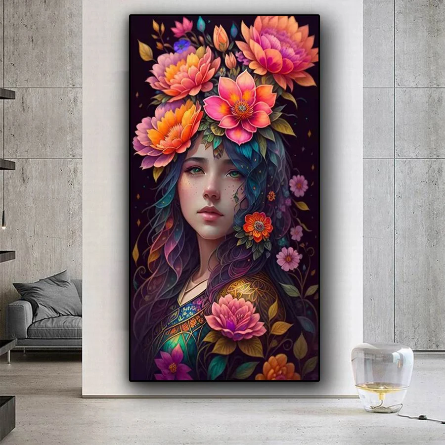 Fullcang Diy Large Size Diamond Painting New Woman Flower Butterfly Full Mosaic Embroidery Sale Floral Picture Wall Decor