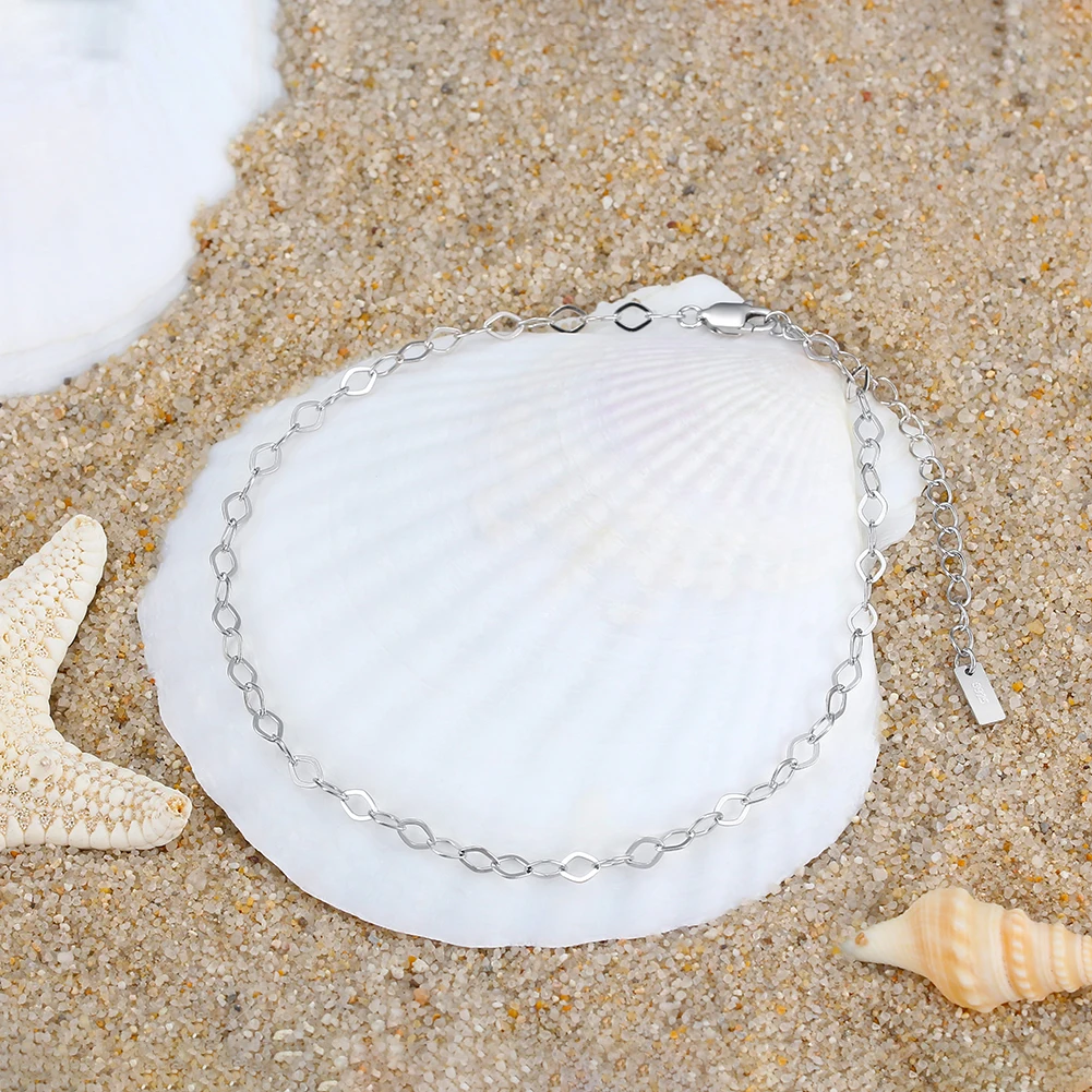 قبلة ماندي 100% 925 فضة 3 مللي متر مشبك ورق سلسلة خلخال بسيط داينتي سلسلة الساق أساور مجوهرات اكسسوارات هدايا SA44 #4