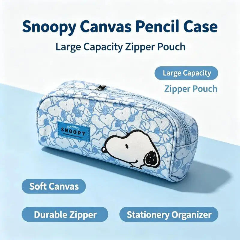 New Snoopy Pencil Case Cartoon Dog Print Canvas Pencil Case Student Stationery Bag Cosmetic Storage Makeup Pouch Organizer Gift