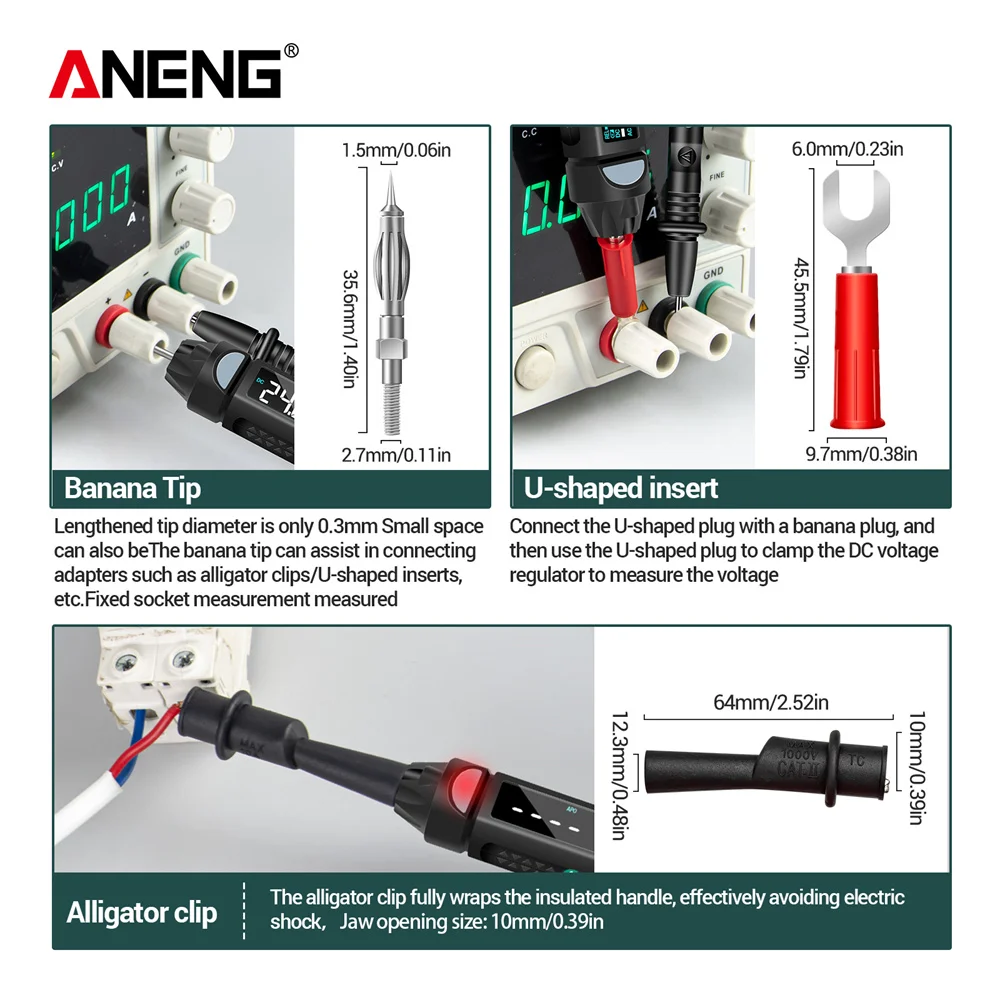 ANENG 8-Piece Voltage Test Pen Set with Insulated Handle Crocodile Clip Convertible Meter for Electrical Testing
