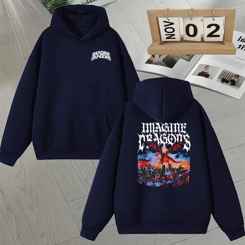Fashion Imagine Dragons Band Loom World Tour Long sleeve Hoodie Fleece Men Women Double Sided Print Pullover Unisex Sweatshirts